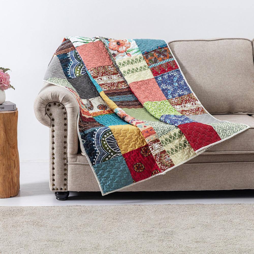 Alt View 1. Greenland Home Fashions - Greenland Home Fashions Renee Upcycle Luxurious Ultra Soft Cotton Throw Blanket Multicolor 50" x 60" - Multicolor.