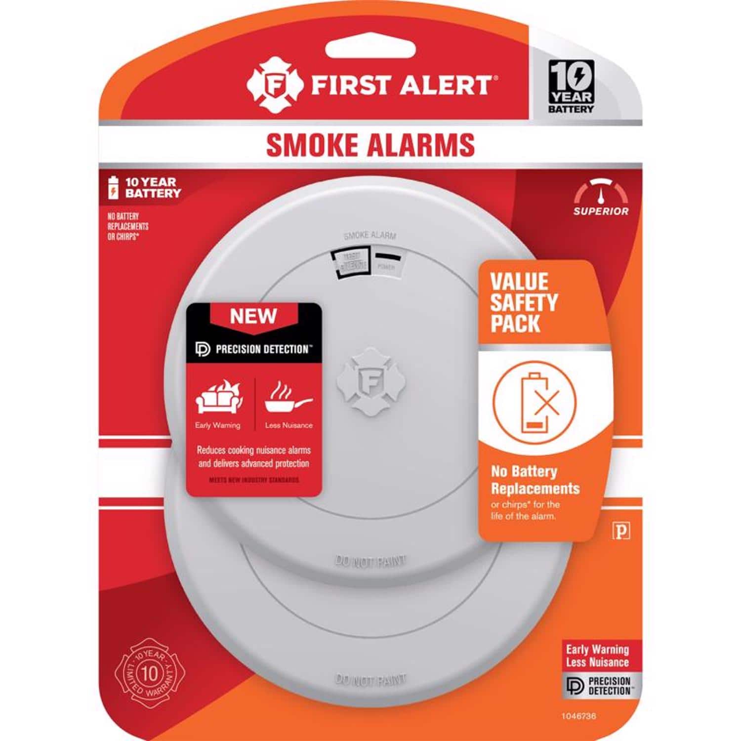 First Alert - 2 Pack 10 year Battery-Powered Photoelectric Smoke Detector 2 pk