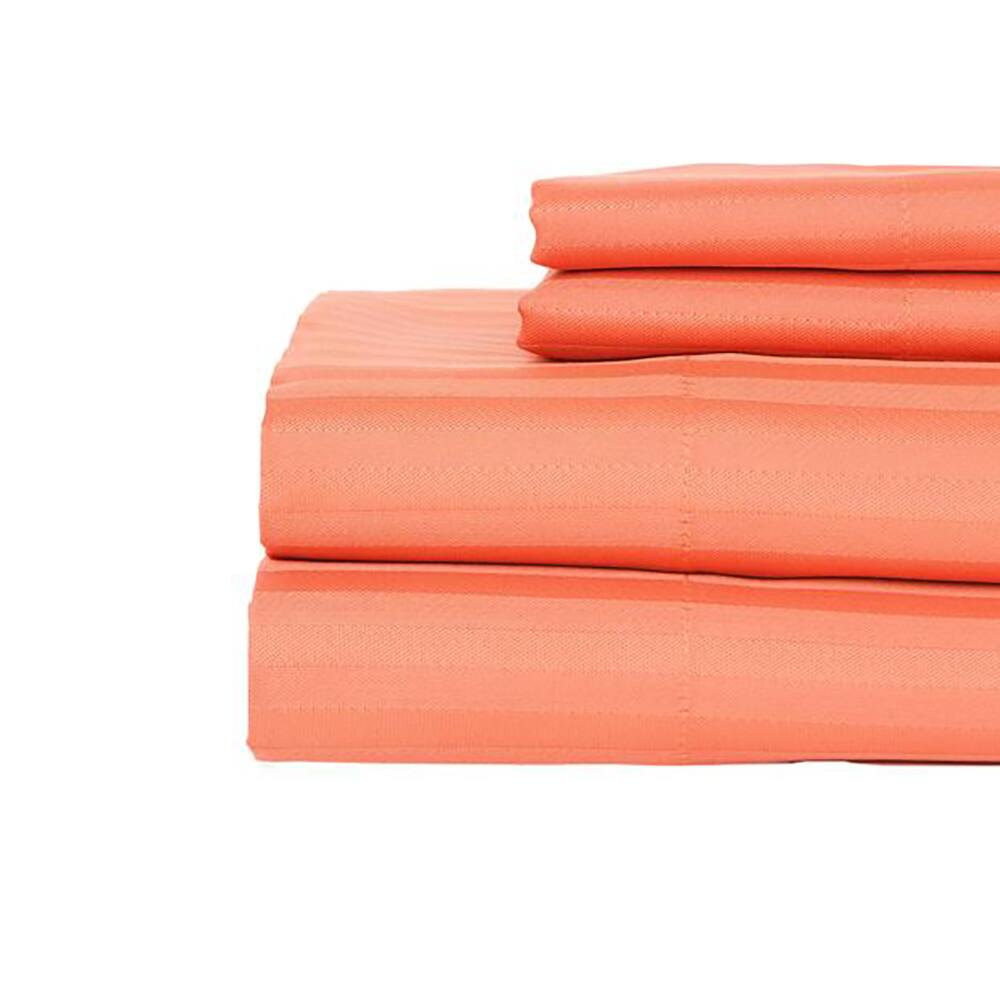 Alt View 1. Castle Hill London - Castle Hill London 600 Thread Count Sateen Stripe Sheet Set - King, Spice - Spice.