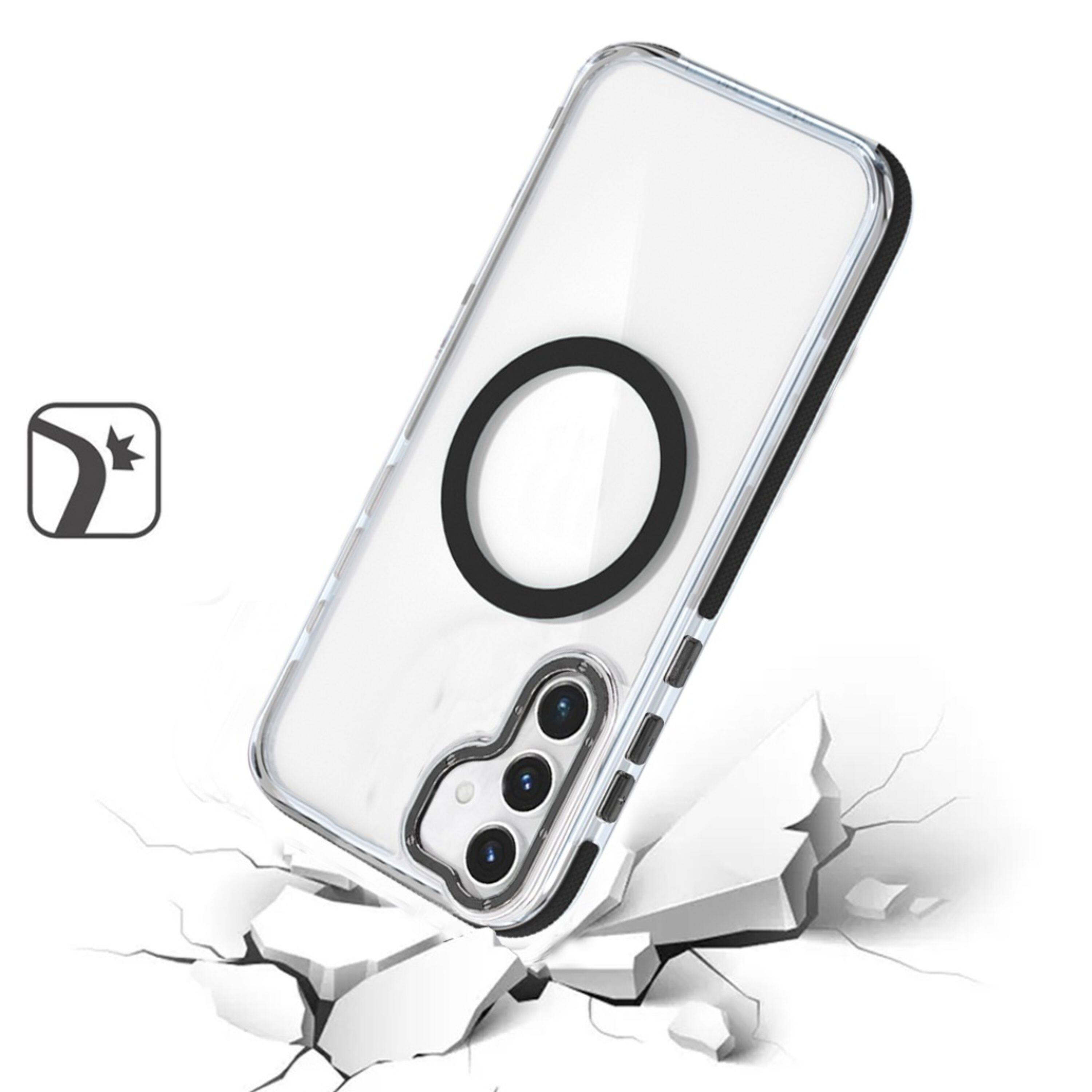 Angle. Kitcheniva - Matching Trim Magnetic Circle Phone Case With Tempered Glass For Samsung Galaxy S25+/S24+ Black - Black.