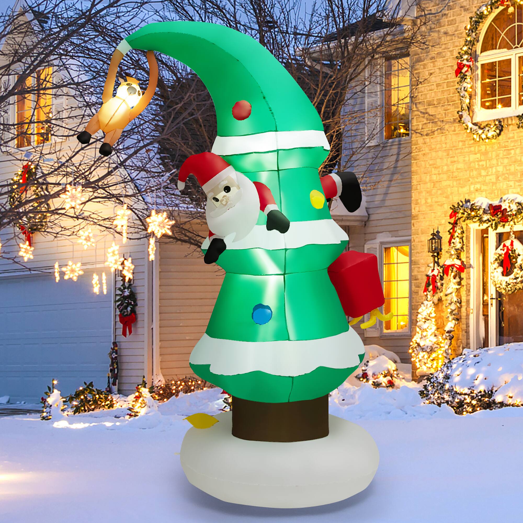 Alt View 5. Costway - 8FT Inflatable Christmas Tree with Santa Claus, Blowup Holiday Decoration - Multicolor.