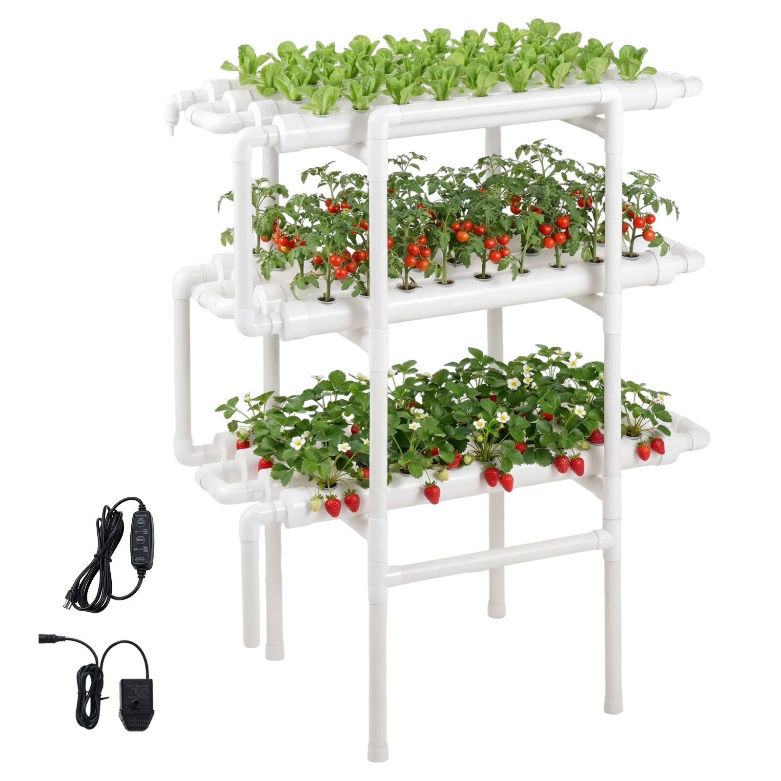 Alt View 5. VEVOR - Hydroponics Growing System Kit, 3-Tier 108 Sites UPVC Pipe Hydroponic Grow Kit with Timed Irrigation - White.