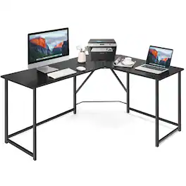 Costway - L-Shaped Corner Computer Desk - 47" Wide - Black