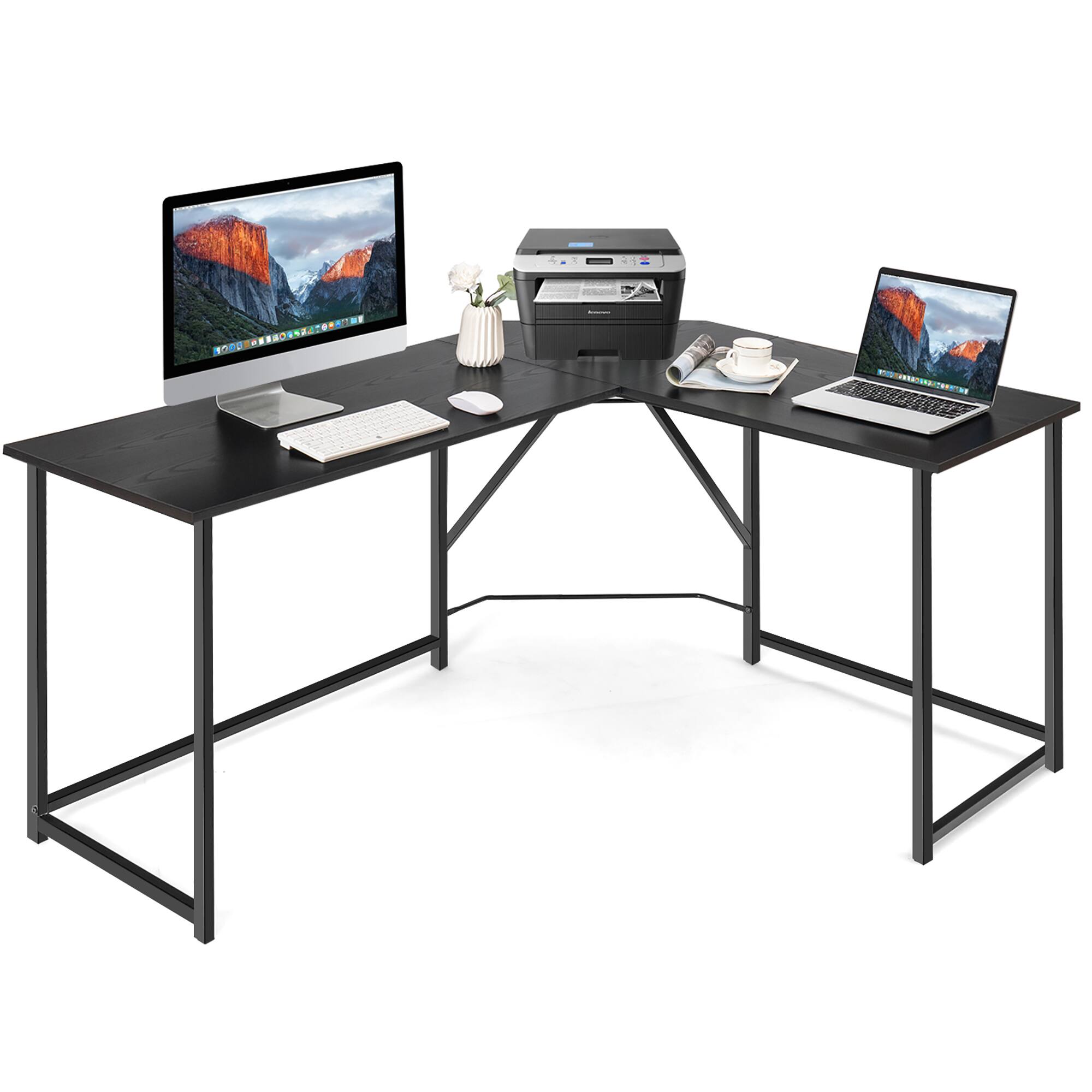 Front. Costway - L-Shaped Corner Computer Desk - 47" Wide - Black.