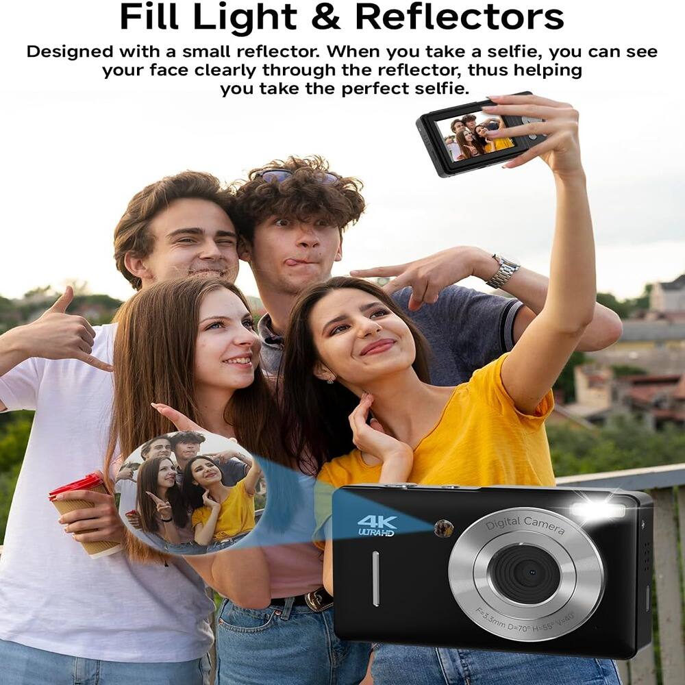 Fill Light & Reflectors

Designed with a small reflector. When you take a selfie, you can see your face clearly through the reflector, thus helping you take the perfect selfie.

4K ULTRAHD Digital Camera
F=3.5mm O=70 H=55 V=40