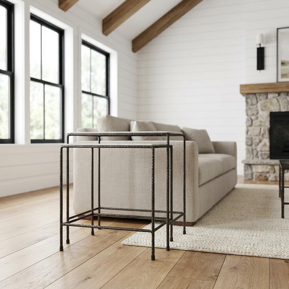 Angle. Starlight Canyon Home - Marble Top Nesting Tables Set of 2 - Black,Black And White.