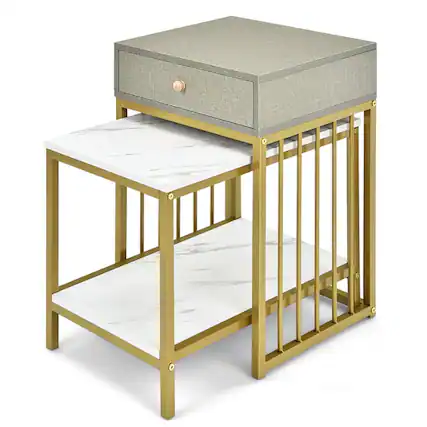 Front. Kadyn - Coffee Table, Modern Sofa Table Tea Table,2 Pieces Modern Nesting Coffee Table Set with Drawer and Shelf-White - White.