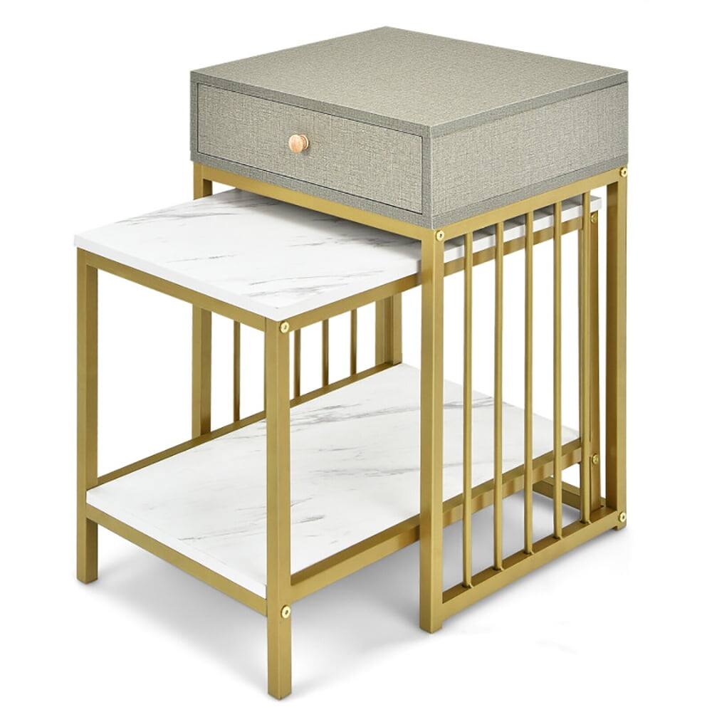 Front. Kadyn - Coffee Table, Modern Sofa Table Tea Table,2 Pieces Modern Nesting Coffee Table Set with Drawer and Shelf-White - White.