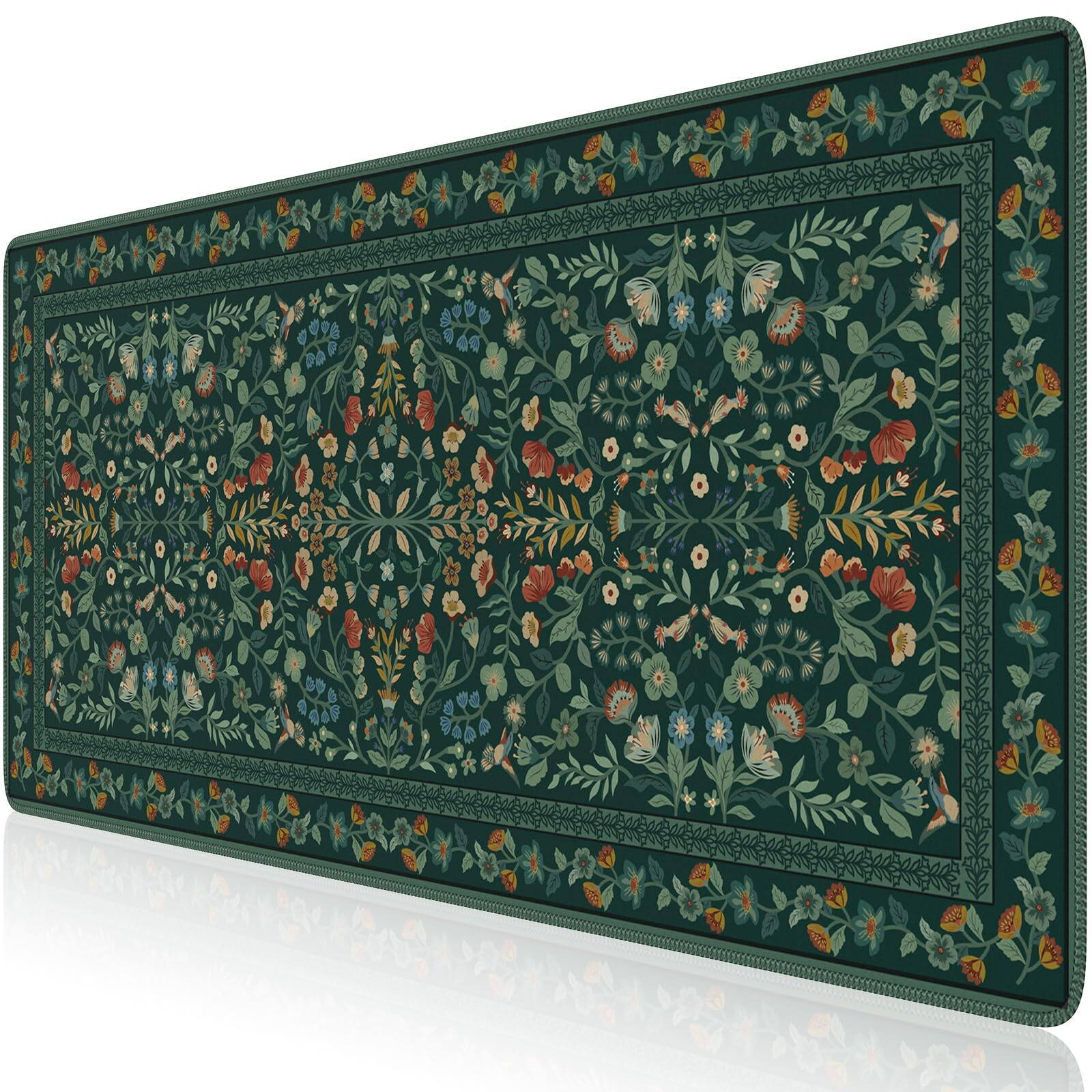 Fabibe - Desk Matt For Desktop Cute Pad Mat Xxl Large Mouse Anti-slip Big Mousepad With Stitched Edges Computer - Deep Green