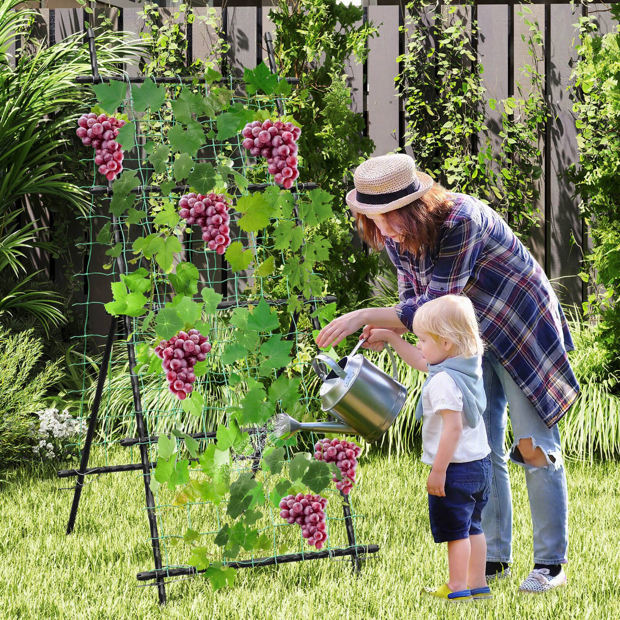 Alt View 4. Costway - 74" Garden Cucumber Trellis for Plant Climbing with PE-Coated Frame, Trellis Net - Black.
