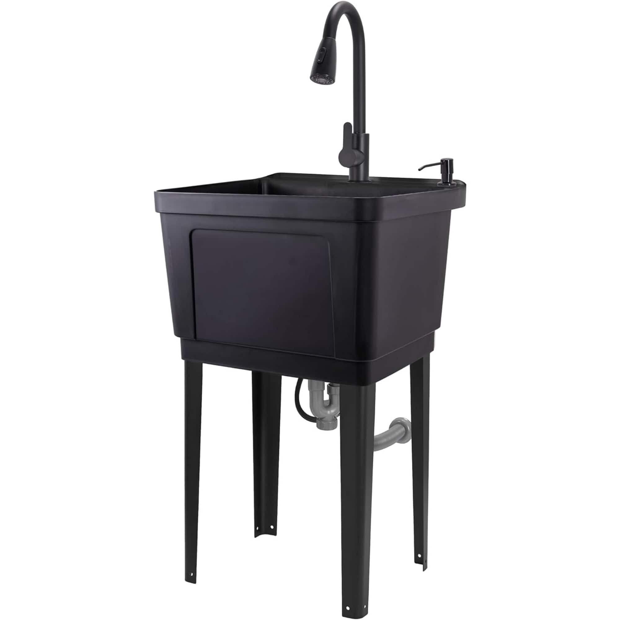 Jumbl - Freestanding Utility Sink with Pull-Down Faucet, Laundry Room Sink w/Gooseneck Sprayer & More - Black