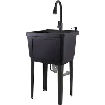 Front. Jumbl - Freestanding Utility Sink with Pull-Down Faucet, Laundry Room Sink w/Gooseneck Sprayer & More - Black.