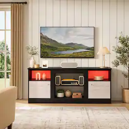 WELLFOR - Modern TV Stand for TVs up to 65” with 2 Door & Adjustable Shelf , LED Entertainment Center - Black