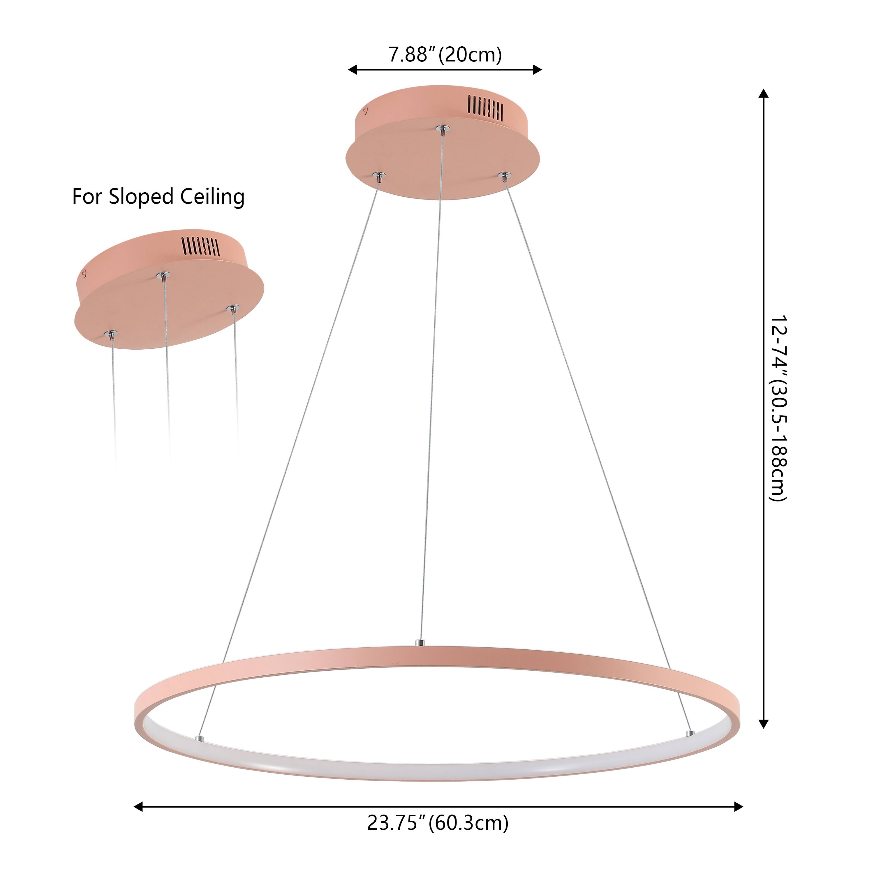 7.88" (20cm) For Sloped Ceiling  
12-74" (30.5-188cm)  
23.75" (60.3cm)