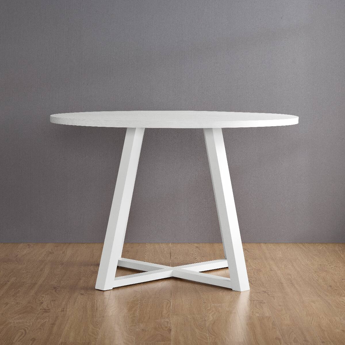 Back. Loheer - Loheer White Round Dining Table with Trestle Base, 45 Inch Contemporary Kitchen Table - White.