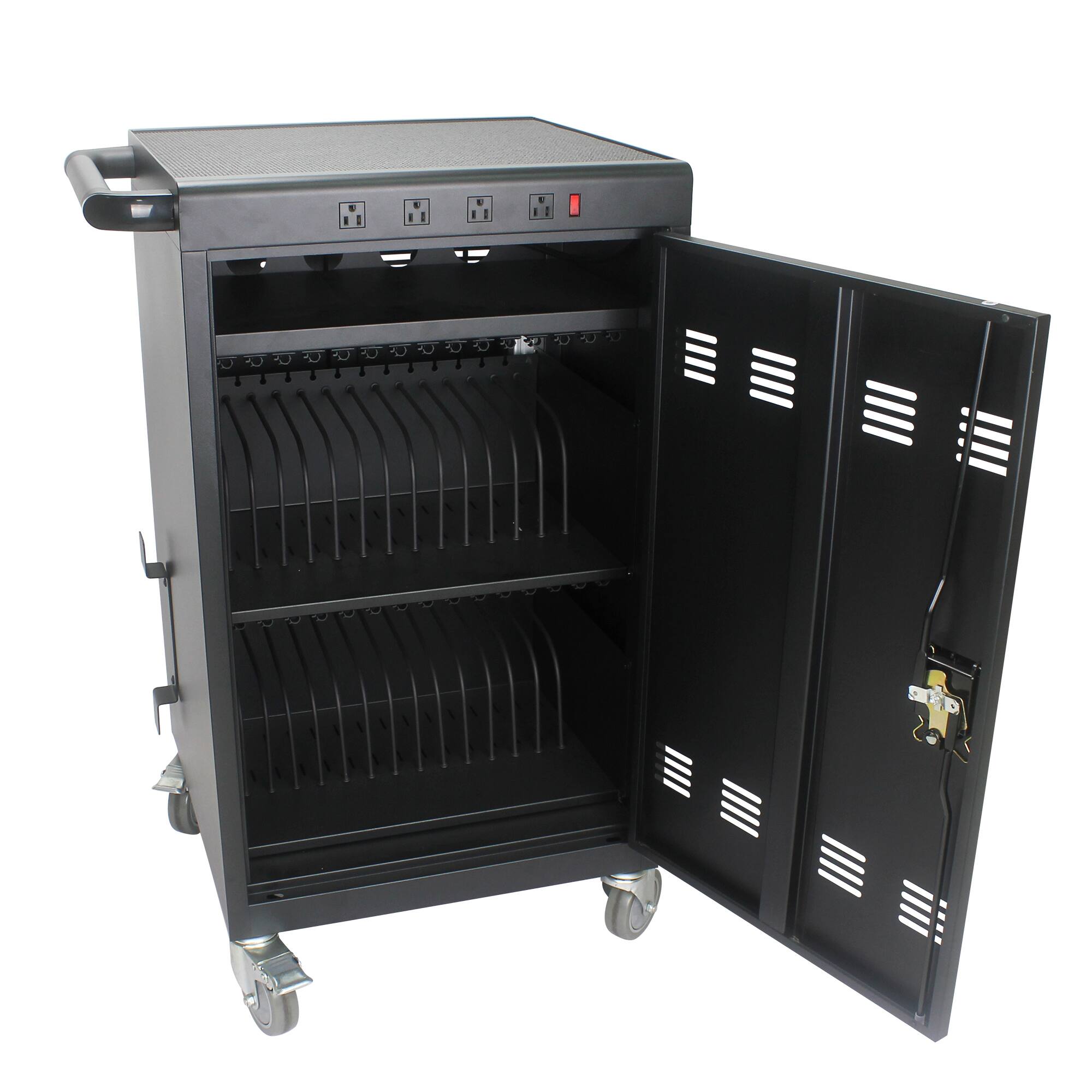 Alt View 4. Spaco - 32-Bay Mobile Charging Cart for Tablets, Laptops, with Power Strip, Fast Assembly - White.