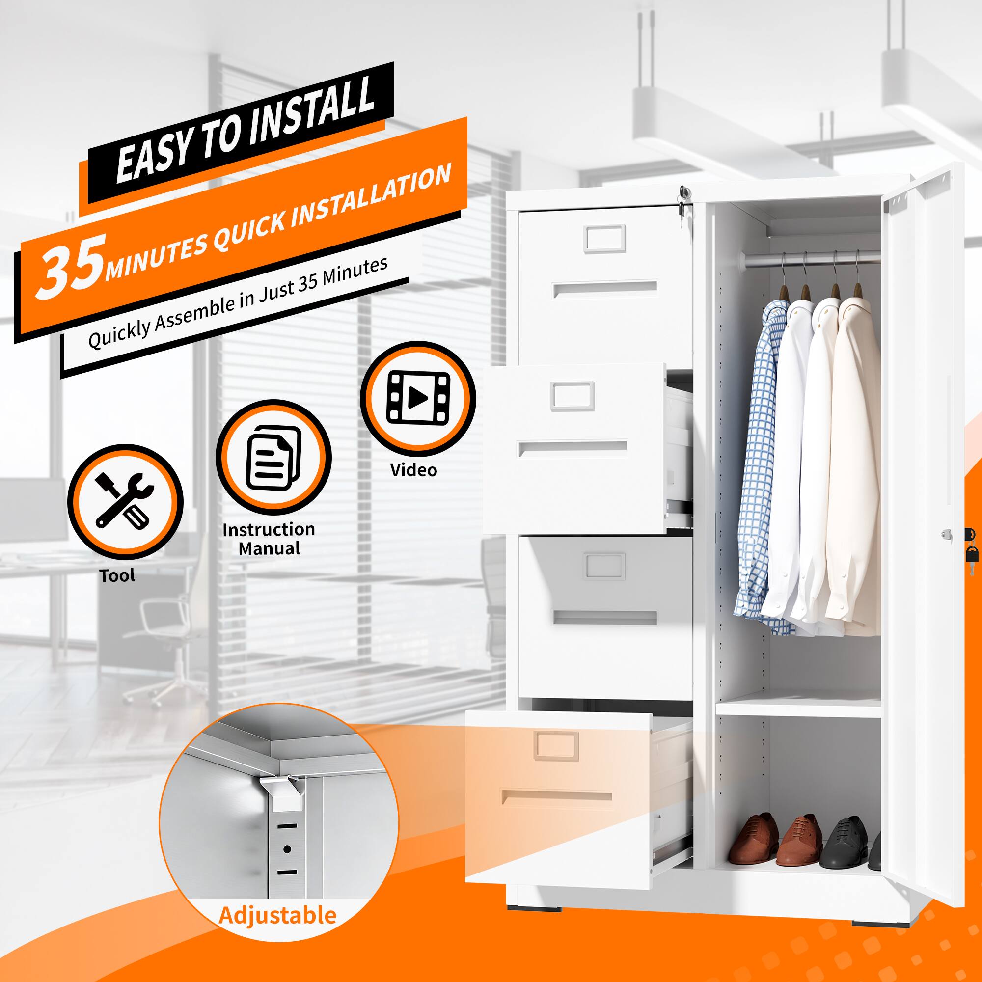 Boyel Living White Metal Storage Vertical Filing Cabinet with Lock ...
