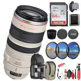 Canon - EF 100-400mm f/4.5-5.6L IS USM Lens + 64GB Memory Card Bundle (International Model) - White