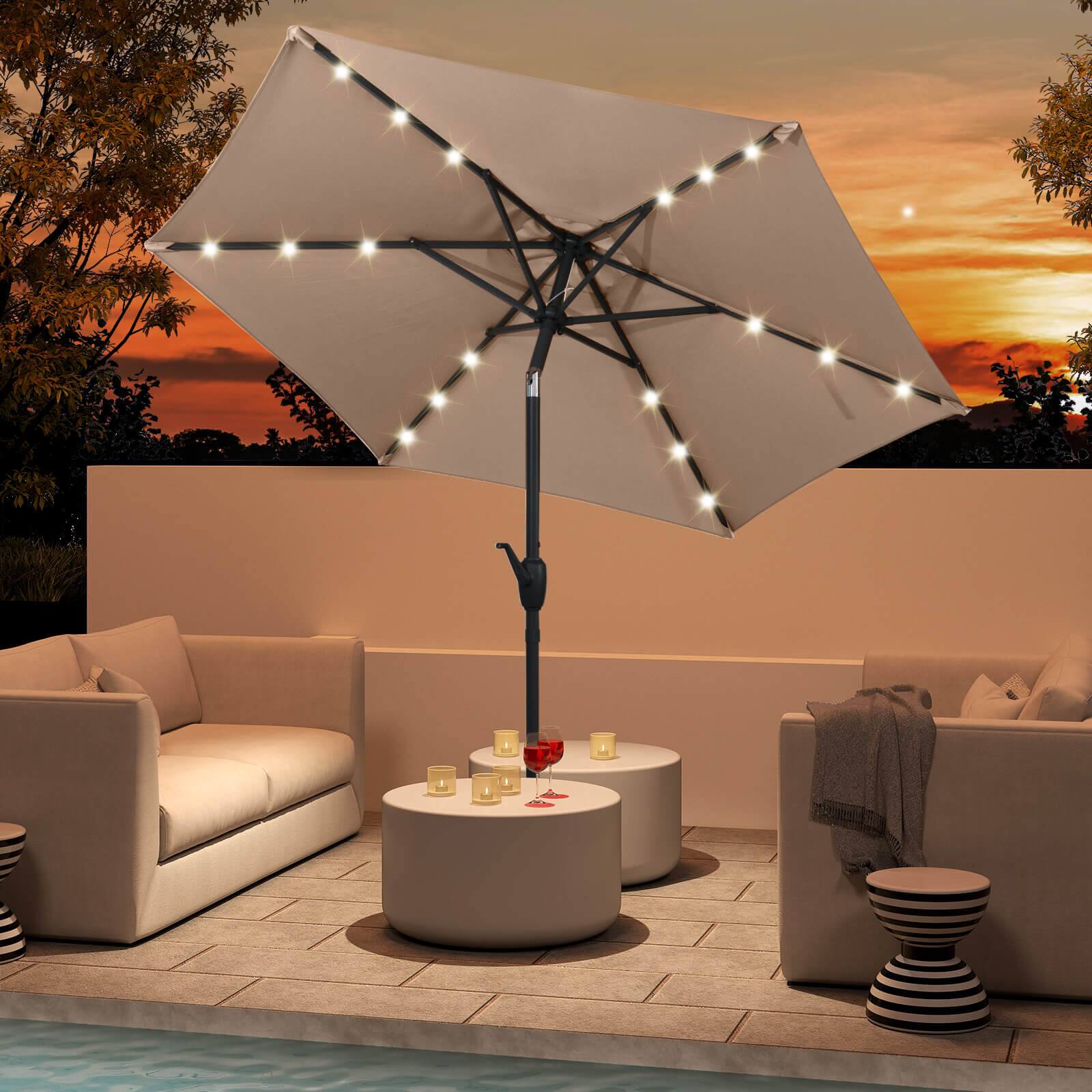 Alt View 1. Costway - Costway 7.5 ft Solar Powered Patio Umbrella with LED Lights Push Button Tilt Crank Handle - Brown.