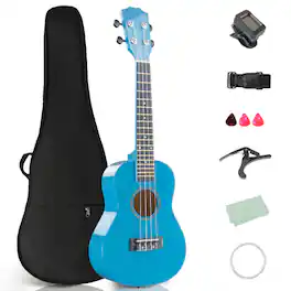 Winado - 23" Basswood 4-String Concert Ukulele Kit Includes Gig Bag, Strap, Picks, Strings and Cleaning Cloth - Blue