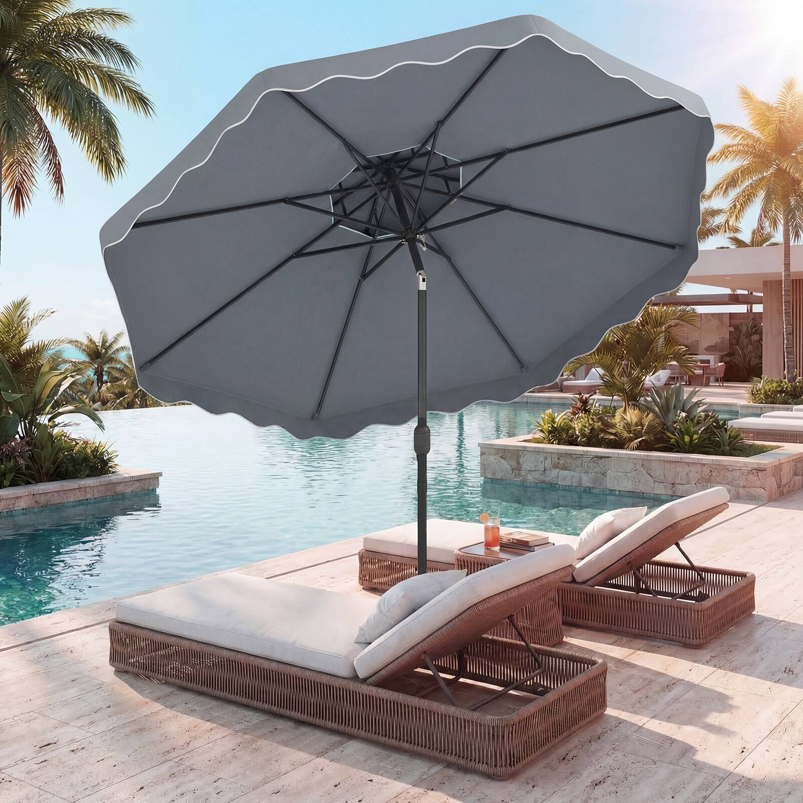 Alt View 1. Gymax - Gymax 9 FT Patio Umbrella w/Push Button Tilt & Crank 2-Tier Vented Top 8 Metal Ribs Gray - Gray.
