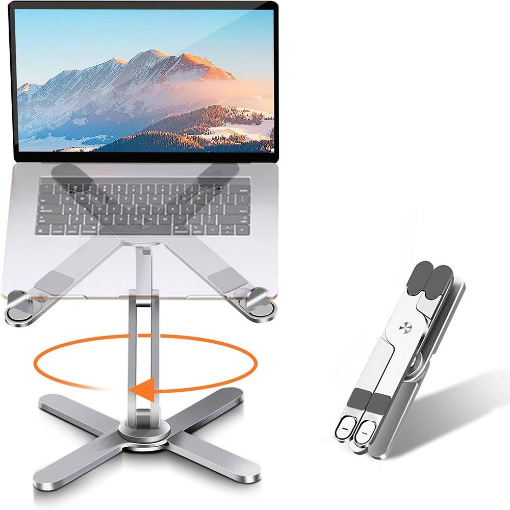 Front. ACJPR - Metal Laptop Stand, Foldable Adjustable Riser with 360° Rotating Base - silver.