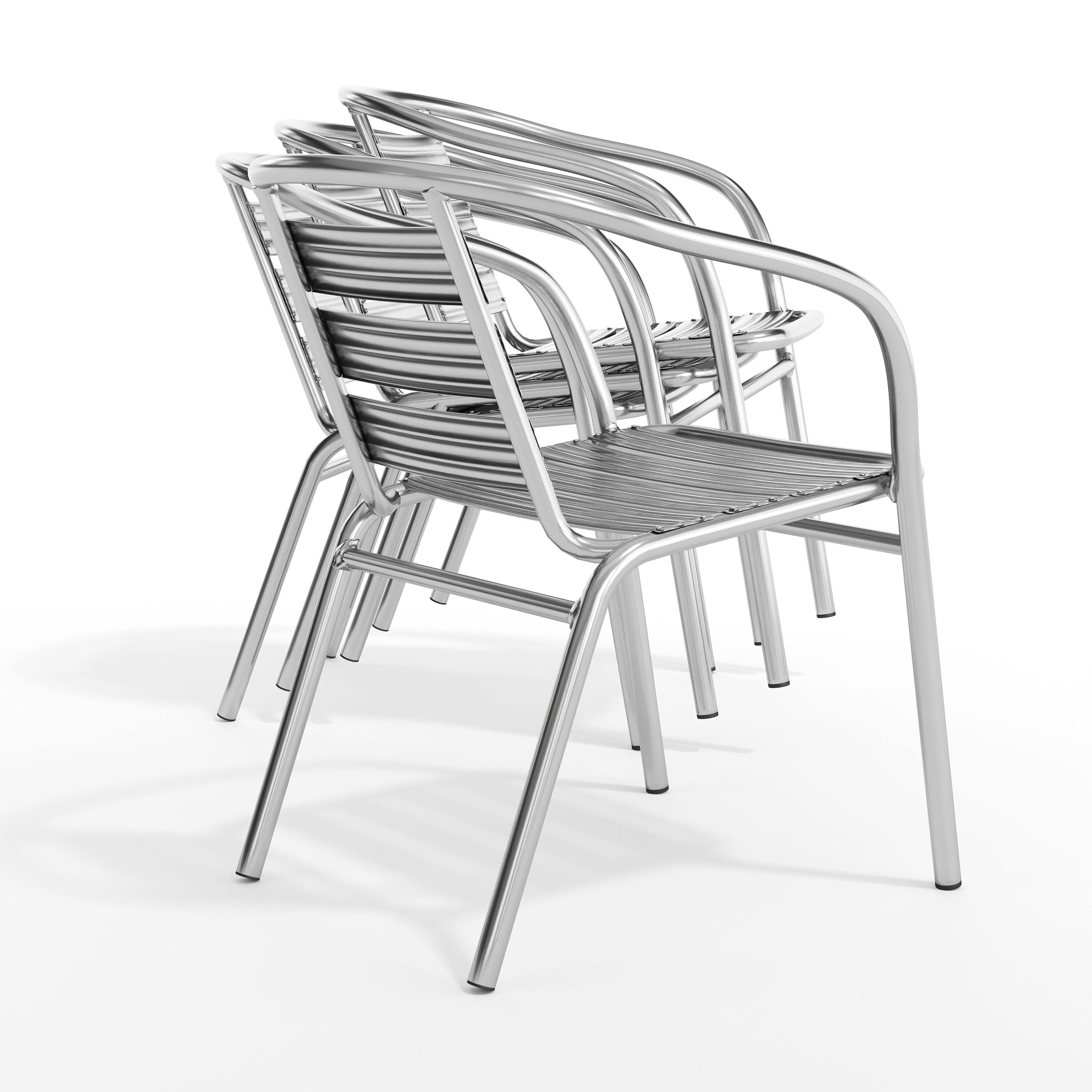 Alt View 9. Emma + Oliver - 4 Pack Heavy Duty Aluminum Commercial Indoor-Outdoor Restaurant Stack Chair with Triple Slat Back - Aluminum.