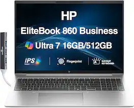 HP - EliteBook 860 Laptop 16.0 WUXGA (Intel Ultra 7 155U, 16GB DDR5, 512GB SSD, Win 11 Pro) w/USB Hub - Pike Silver