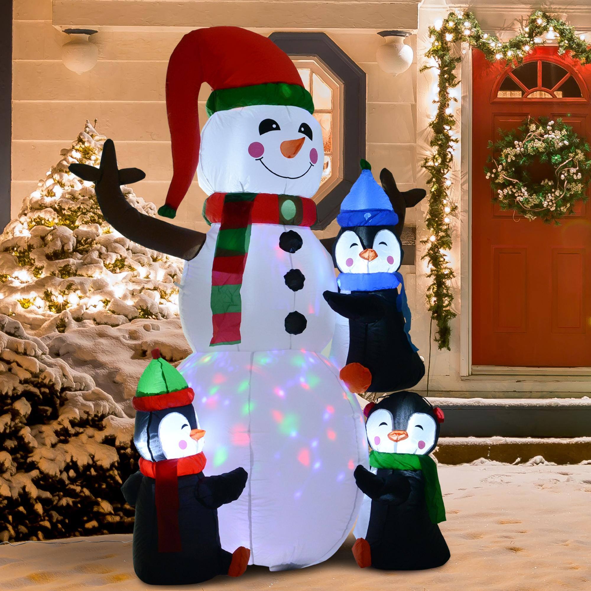 Alt View 1. Homcom - 6' Christmas Inflatables Outdoor Decorations Snowman with Penguins, Blow-Up Yard Christmas Decor with LED Colorful Light - Multi-colored.