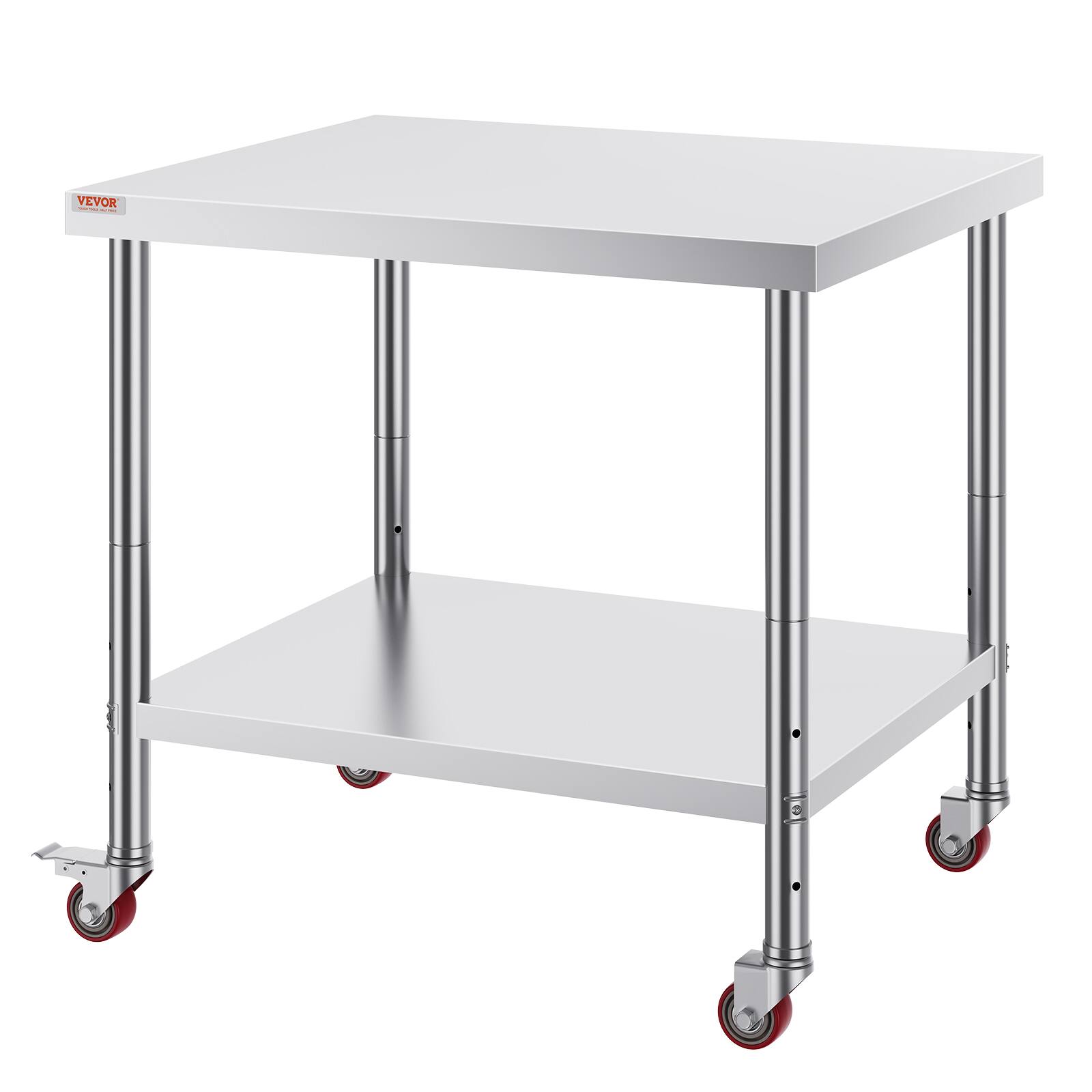 Alt View 5. VEVOR - Stainless Steel Work Table 36 x 30 x 34 Inch, 700 LBS Load Capacity with 4 Wheels - Sliver.