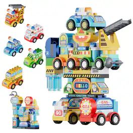 Contixo - TF1 2-in-1 Transformer Building Set, 93-Piece Vehicle-to-Robot STEM Toy with City Traffic Scene for Kids Ages 3+ - Multi