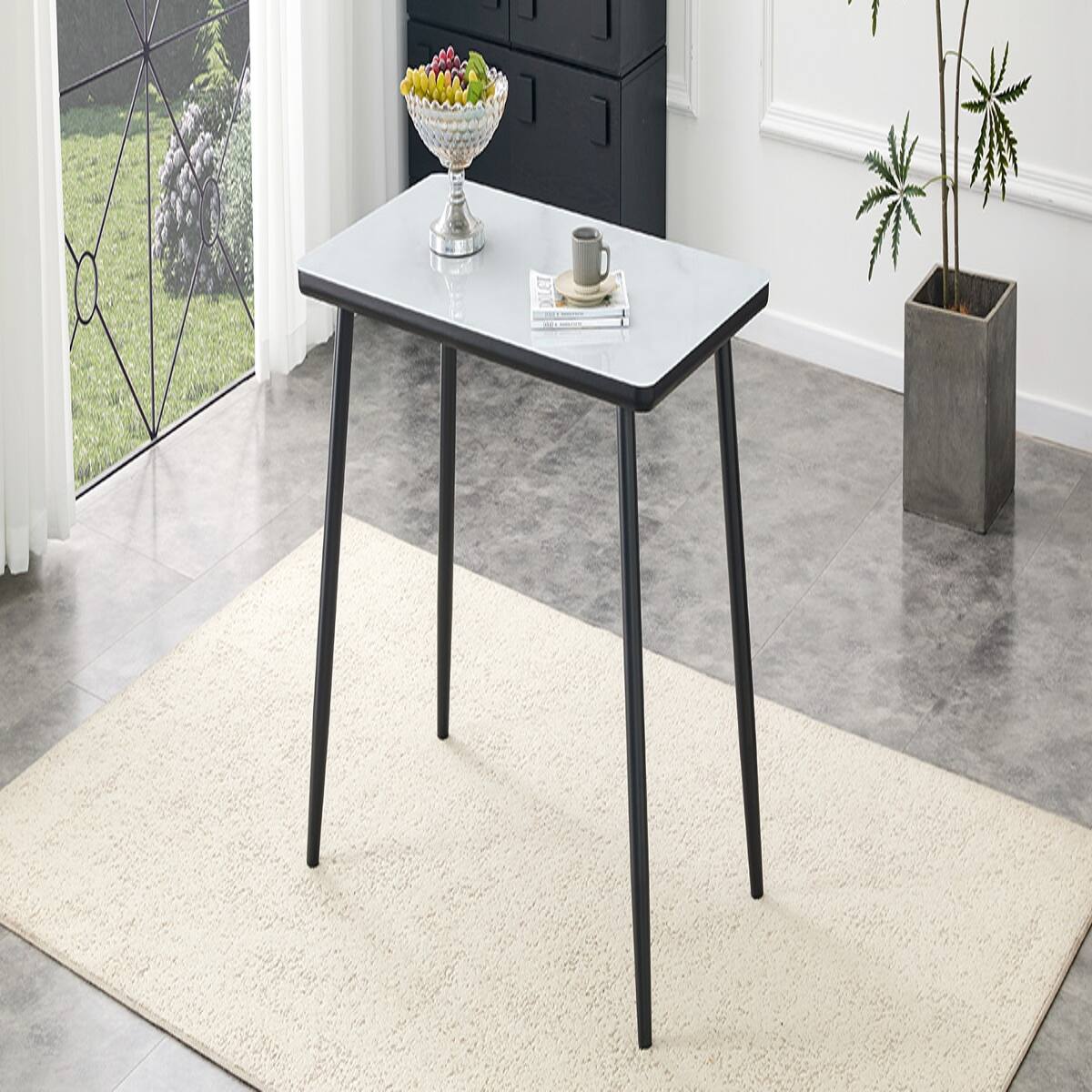 Alt View 8. Loheer - Loheer Rectangular Dining Table with Imitation Marble Top, Tempered Glass, Seats 4 to 6 - White and Black.