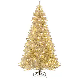 Costway - 8 FT Snow-flocked Artificial Christmas Tree with 81 Sphere Lights 450 LED Lights - Green & White