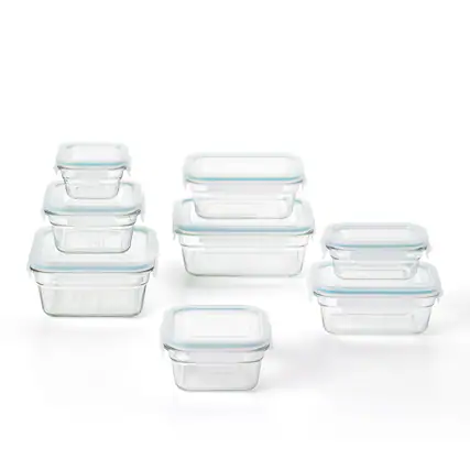 Front. Glasslock - Glasslock Tempered Glass Food Storage Containers with Locking Lids, 16 Piece Set - Clear.