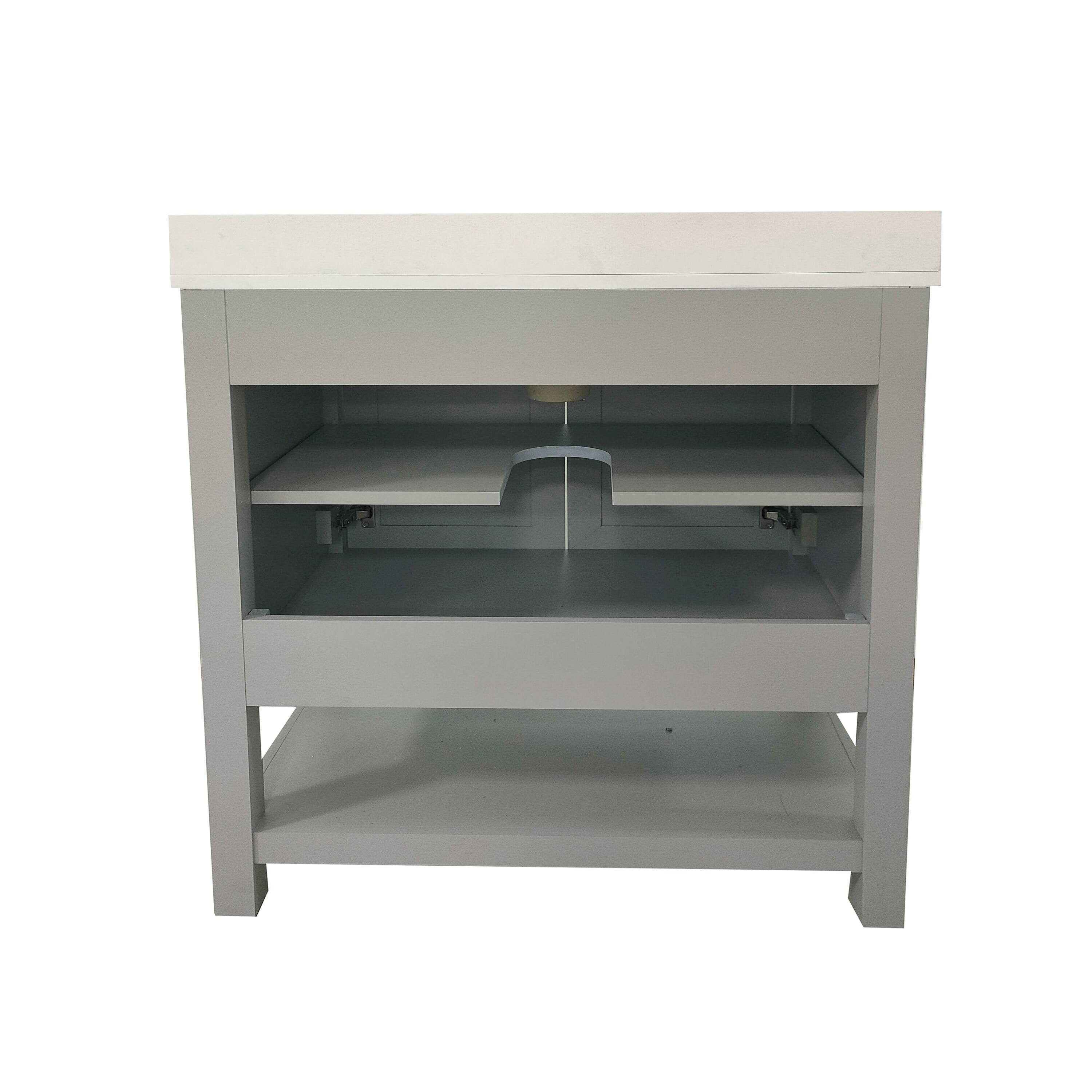 Alt View 7. Emma + Oliver - Vesta Bathroom Vanity, Single Sink Cabinet with 2 Soft Close Doors and Open Shelf, Carrara Marble Finish Countertop - Gray.
