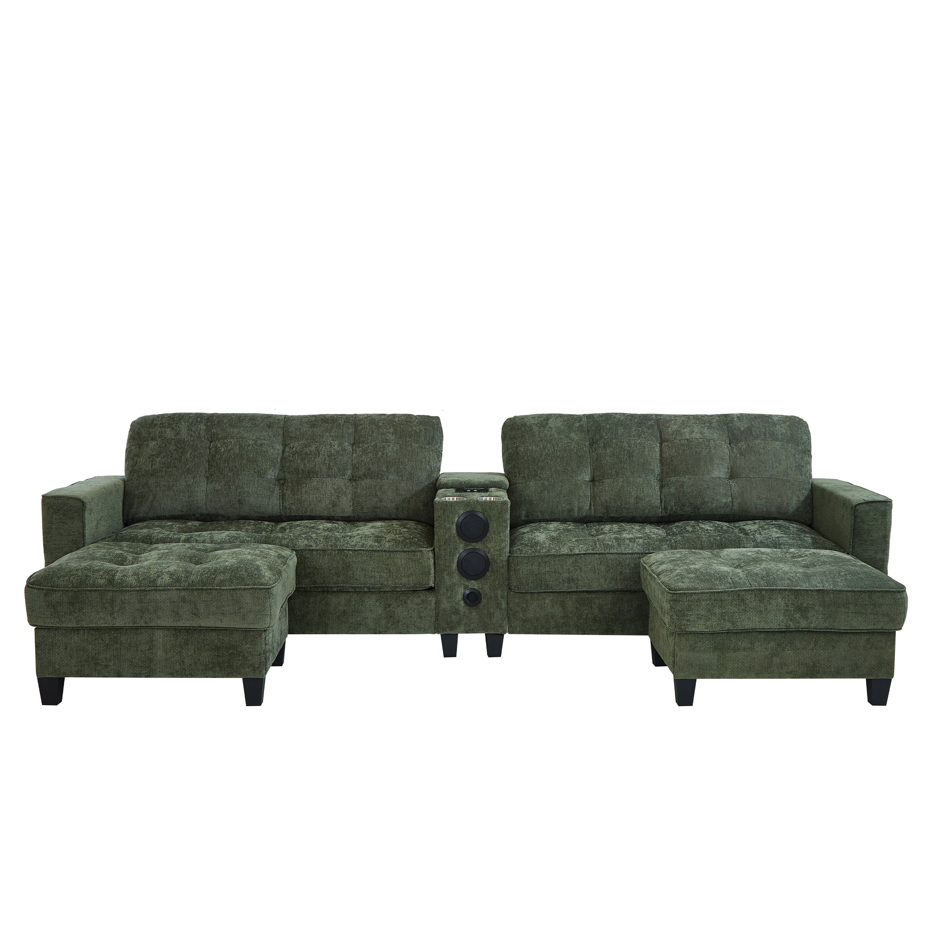 Back. Whisen - Modern 126" U-Shaped Modular Sectional Sofa with Storage & Speakers for Living Room - Green.