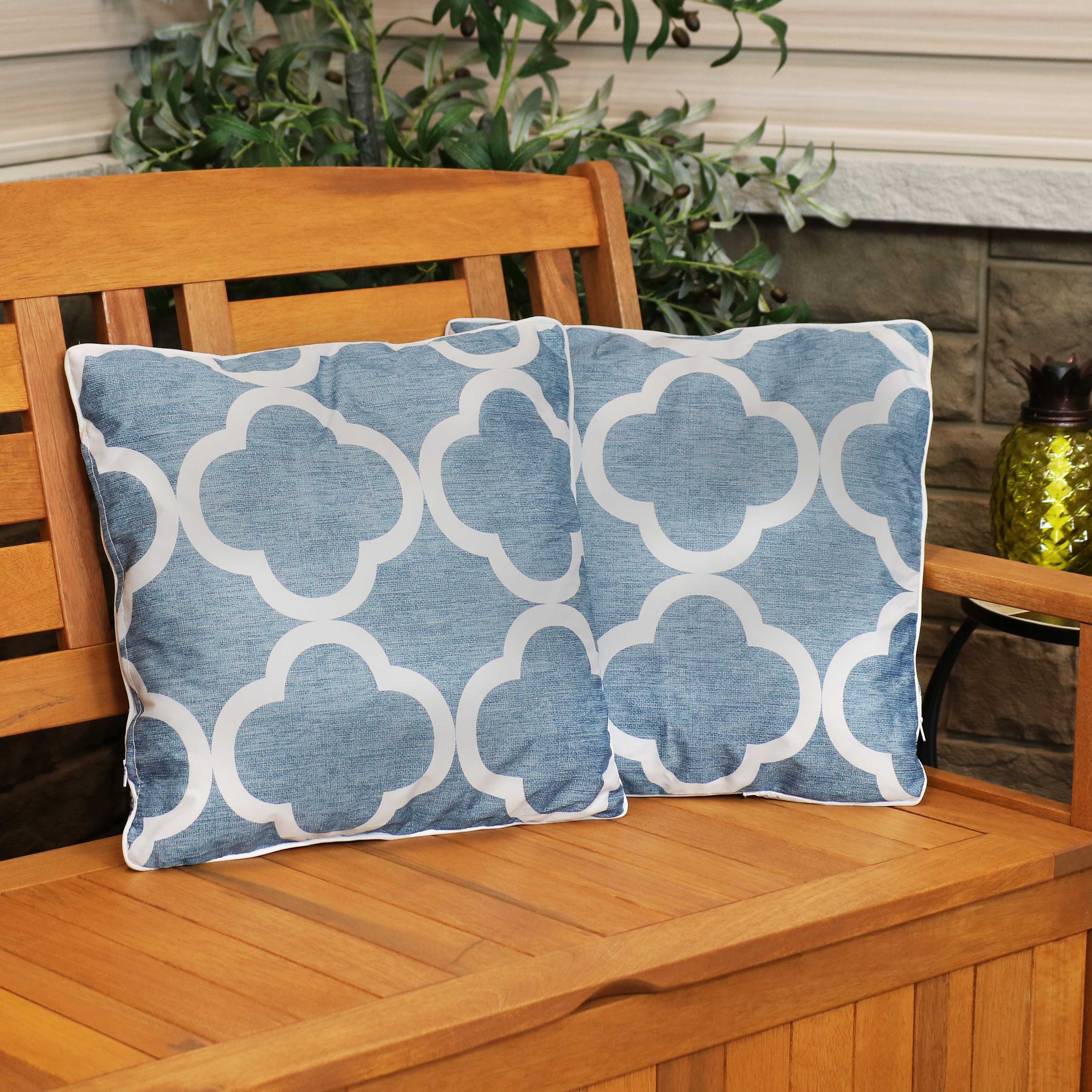 Alt View 3. Sunnydaze - Square Indoor and Outdoor Throw Pillow - 16 in - Blue and White Quatrefoil.