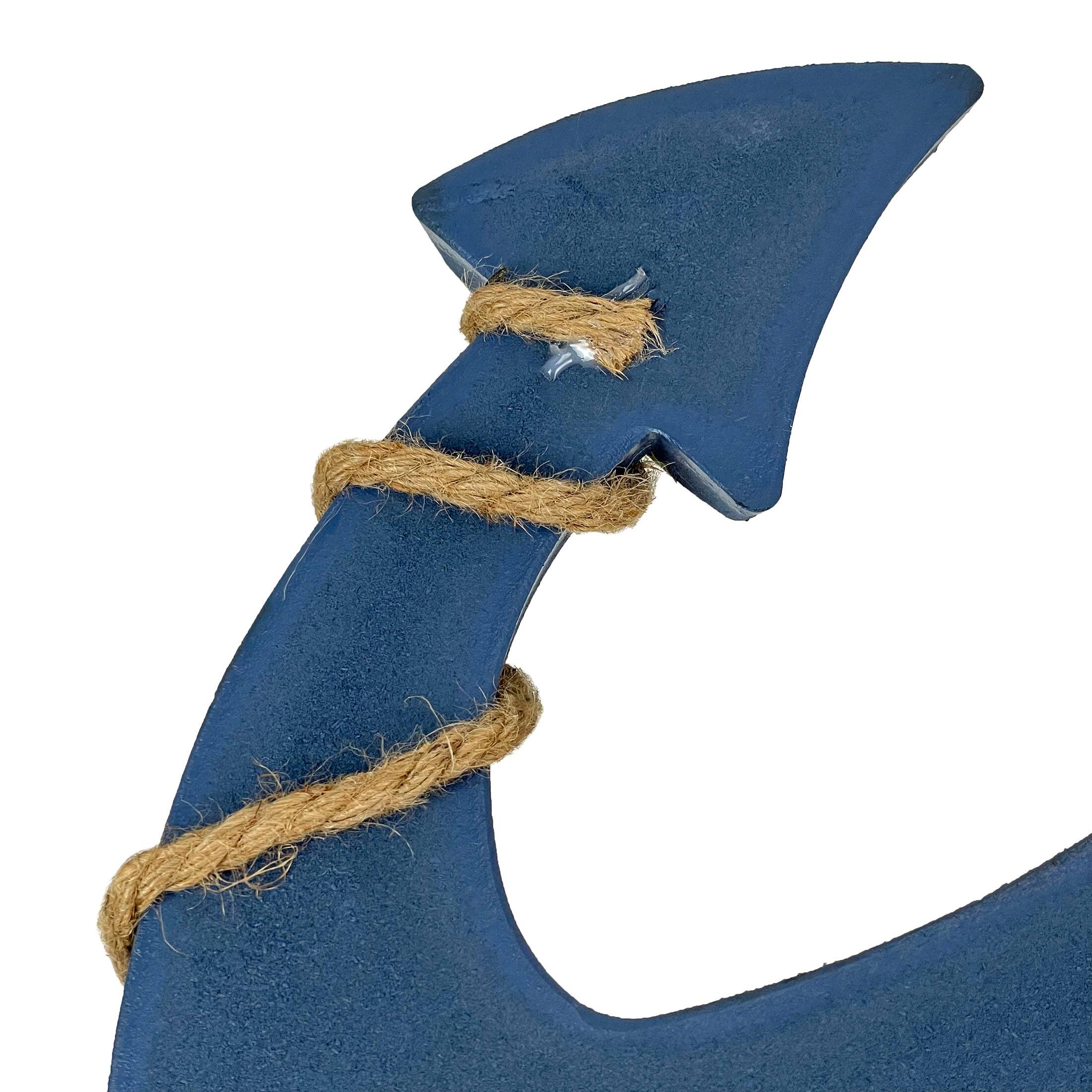 Alt View 9. Zeckos - Large 24"x16" Ship Anchor & Rope Wall Hanging - Hand-Painted Blue Finis - Blue.