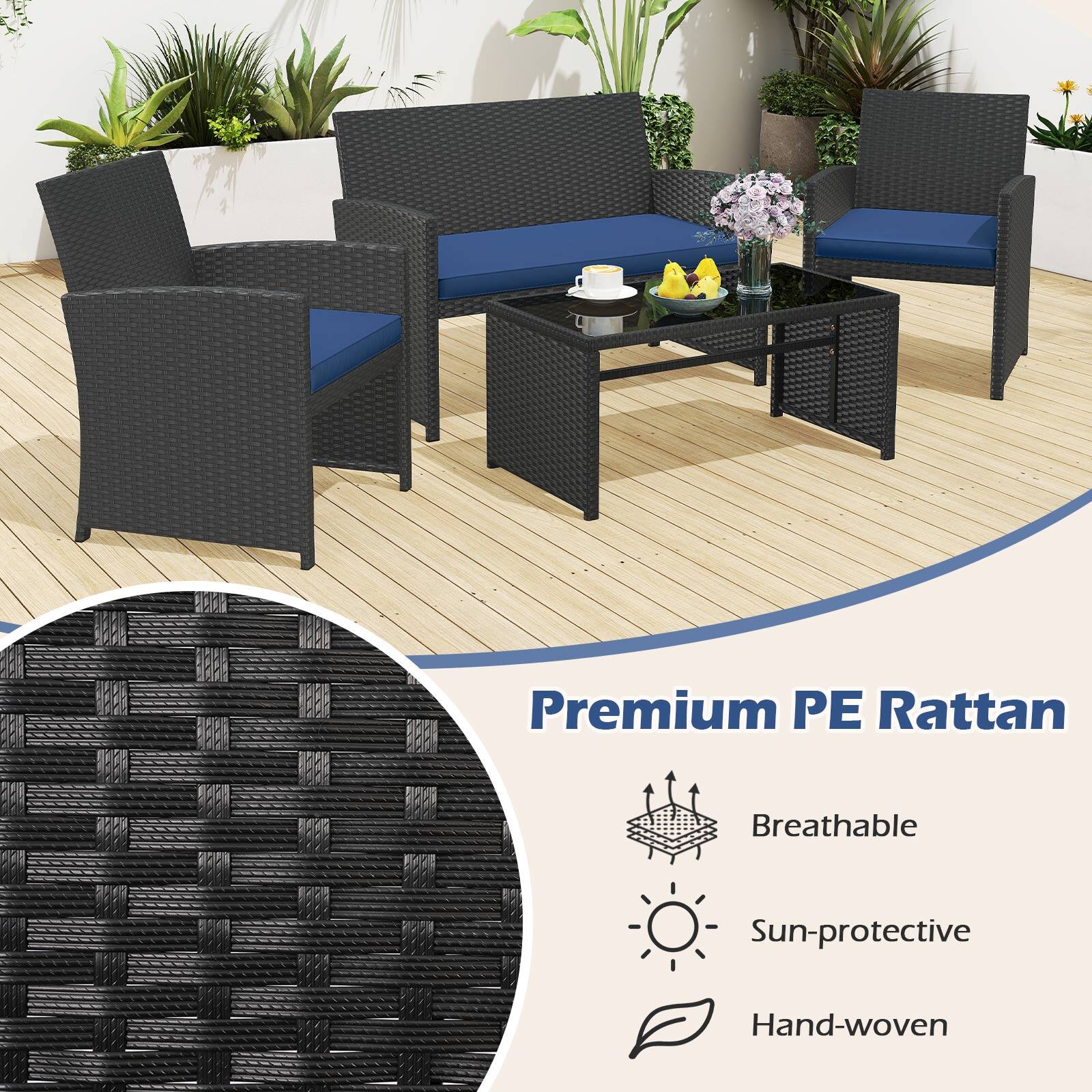 Premium PE Rattan  
Breathable  
Sun-protective  
Hand-woven