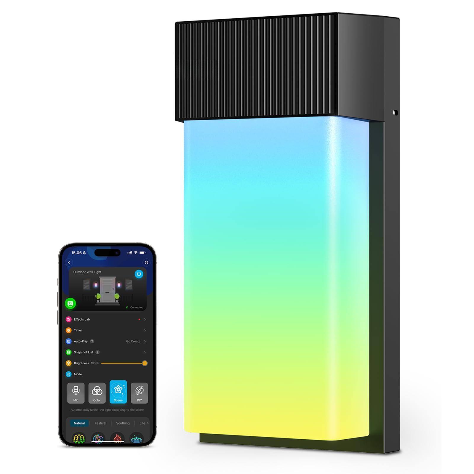 15:06  
Outdoor Wall Light  

Effects List  
Timer  
Auto-Play  
Snapchat List  
Brightness 100%  
Mode  

Automatically select the light according to the scene.  

Natural  
Festival  
Soothing  
Life  

Go to Create