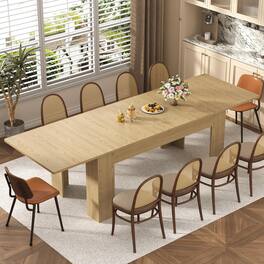 Espafurni - 70"-110" Extendable Wood Dining Table – Seats 8-12,Wooden Kitchen Table - Oak