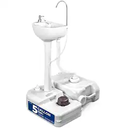 SereneLife - Portable Camping Sink – Hand Washing Station with Foot Pump, 17L Fresh Water Tank, 24L Waste Tank - White