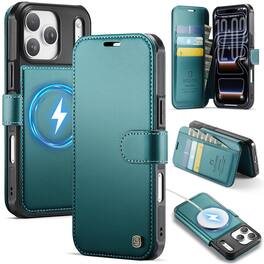 Dteck - Wallet Case for iPhone 17 Pro Max, Compatible with MagSafe, PU Leather Flip RFID Blocking Card Holder Cover - Green