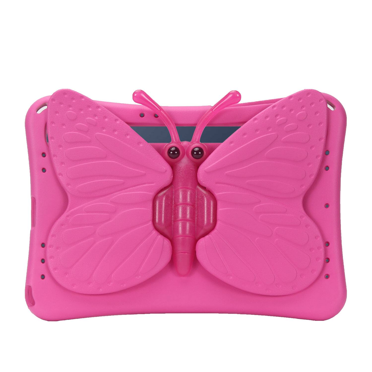 Angle. Dteck - Kids Butterfly Case for Samsung Galaxy Tab A9+/A9 Plus 2023 & Tab S9 FE & Tab S9,3D Cartoon EVA Shockproof Stand Cover - Rose.