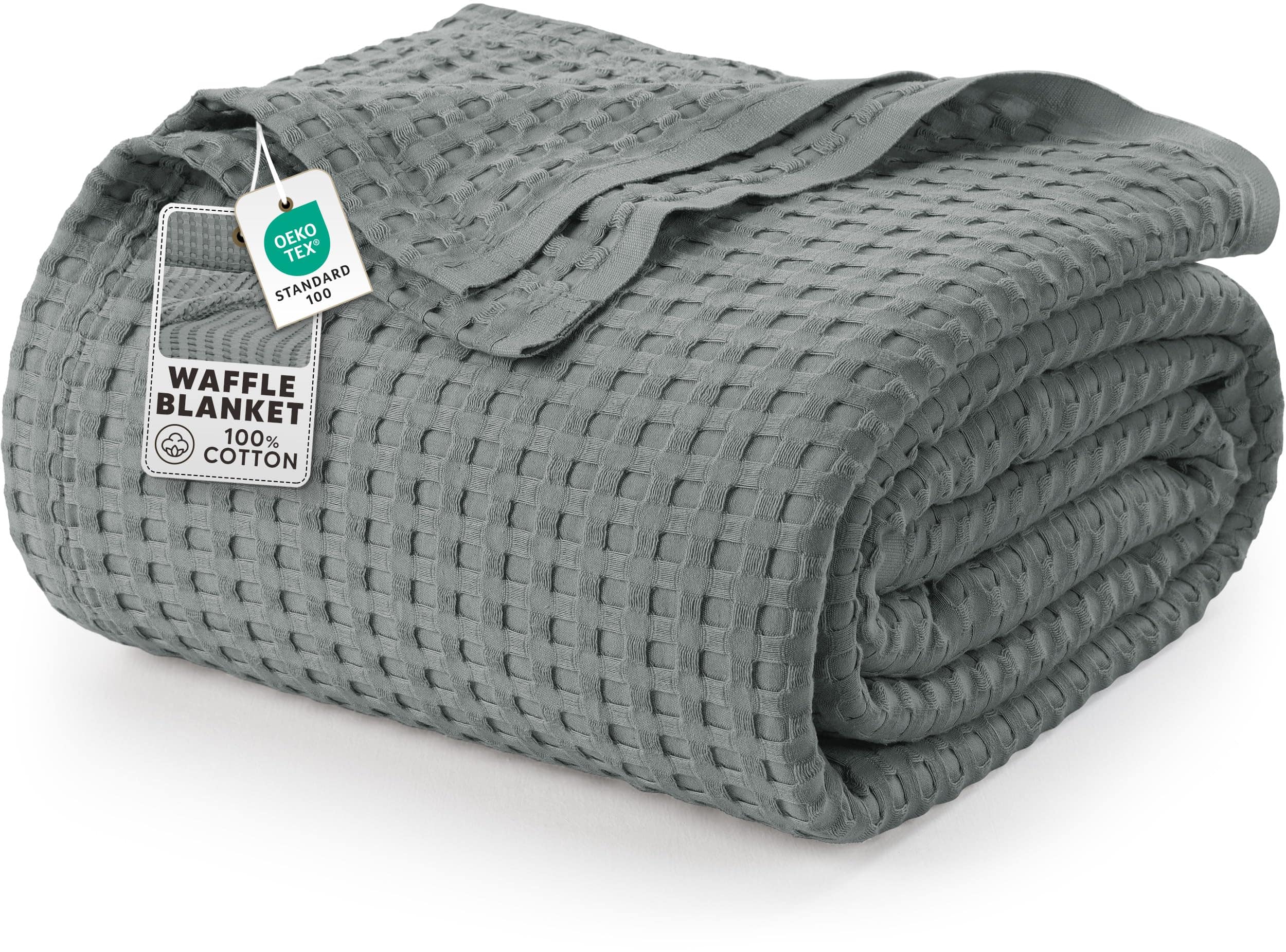 NICHOLAS KLEIN - Cotton Waffle Blanket 300 Gsm [queen 90x90 Inch] Soft Lightweight Breathable Bed For All Season - Cool Grey Full 1