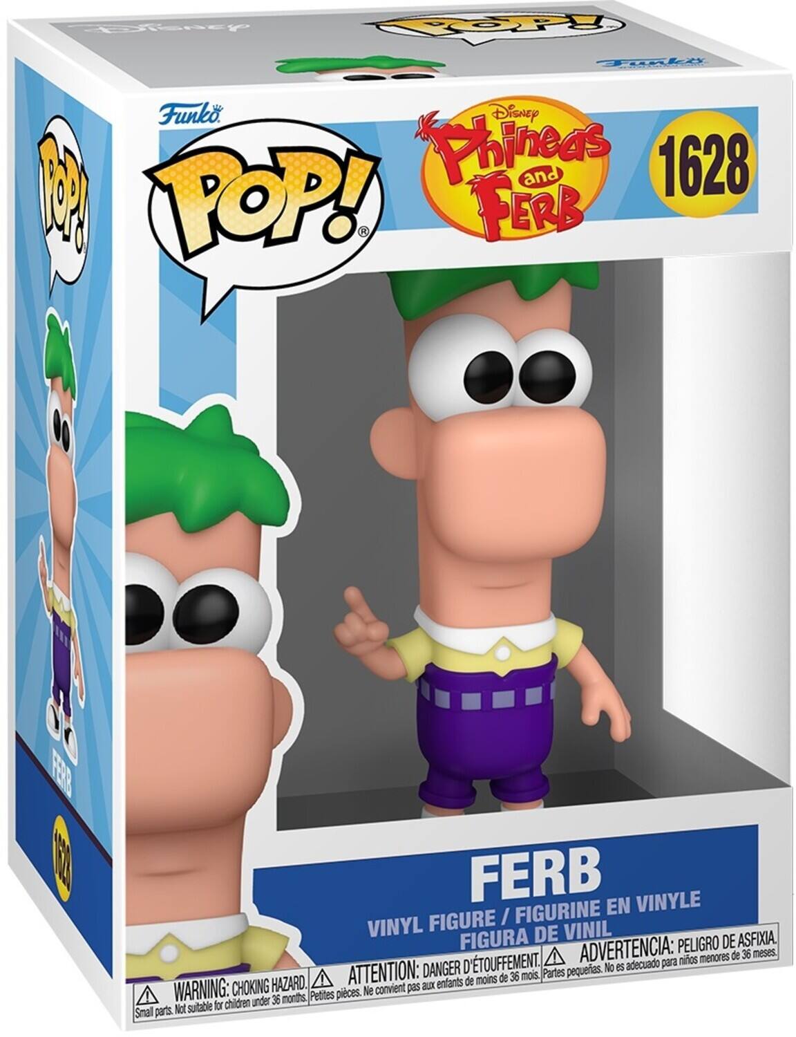 Disney Phineas and Ferb  
Funko POP!  
1628  

FERB  
VINYL FIGURE / FIGURINE EN VINYLE / FIGURA DE VINIL  

WARNING: CHOKING HAZARD. Small parts. Not suitable for children under 36 months.  
ATTENTION: DANGER D'ÉTOUFFEMENT. Petites pièces. Ne convient pas aux enfants de moins de 36 mois.  
ADVERTENCIA: PELEGRIO DE ASFIXIA. Partes pequeñas. No es adecuado para niños menores de 36 meses.