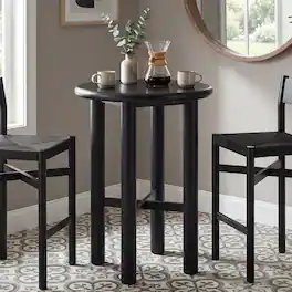 Alvia Round 30" Oak Wood Bar Table by Modway - Black