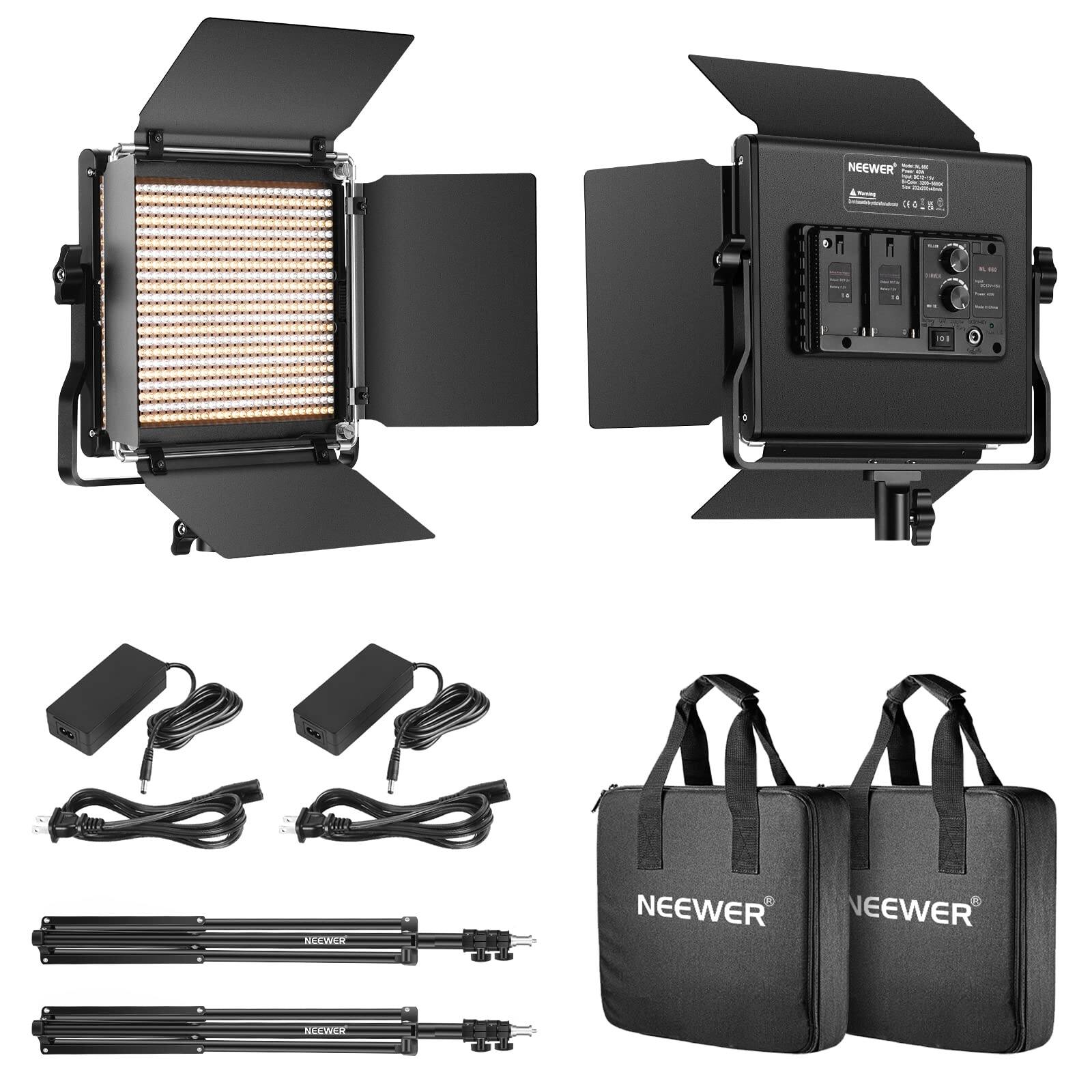 Neewer 2 Pack 660 LED Video Light Kit Bi Color Dimmable Panels
