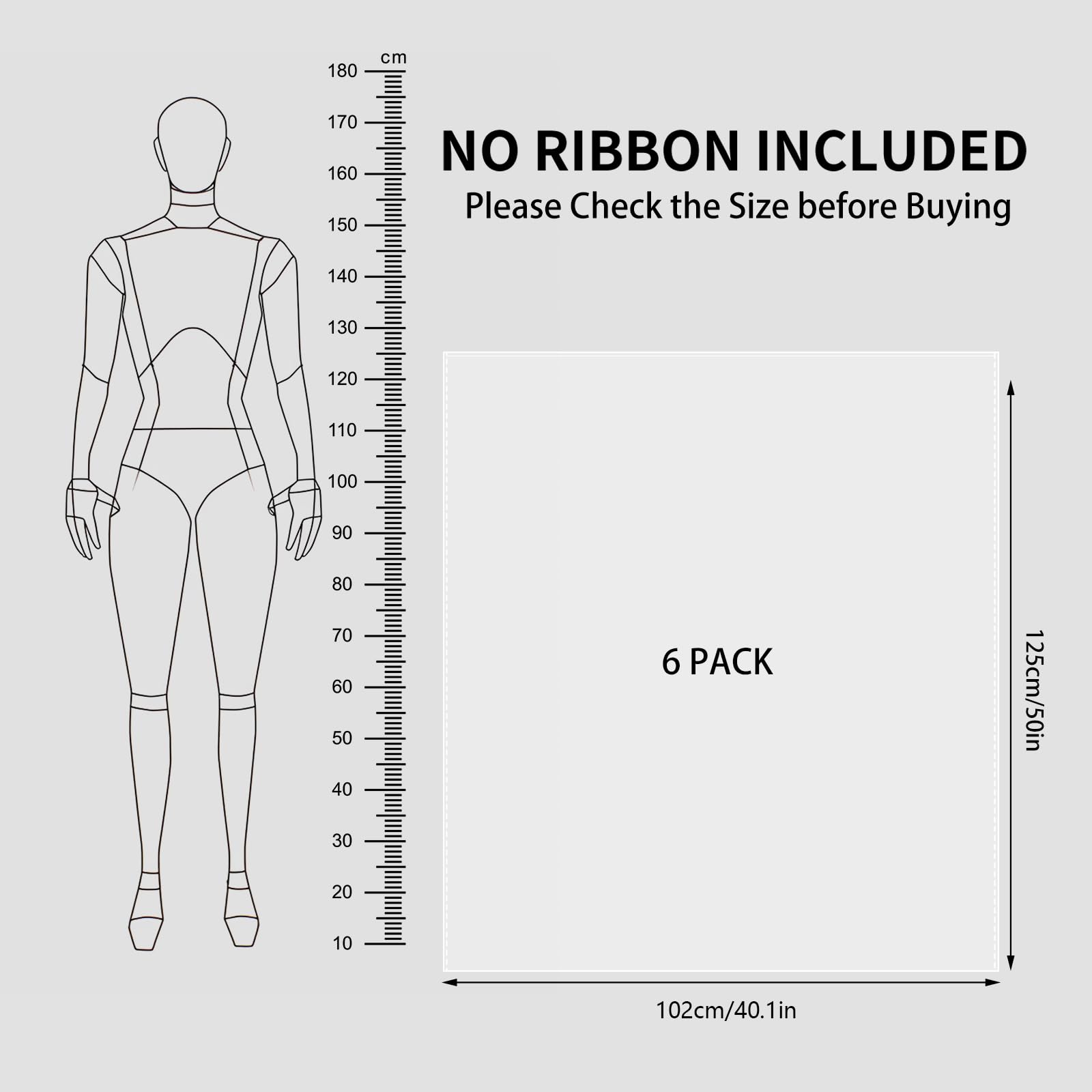 NO RIBBON INCLUDED  
Please Check the Size before Buying  

6 PACK  

125cm/50in  
102cm/40.1in