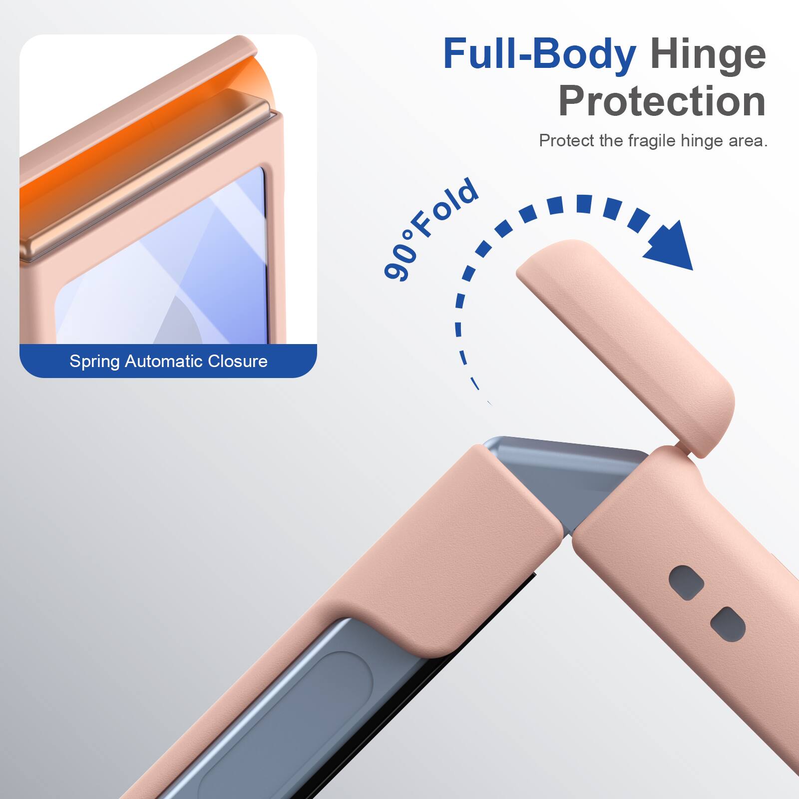 Spring Automatic Closure  
Full-Body Hinge Protection  
Protect the fragile hinge area.  
90° Fold